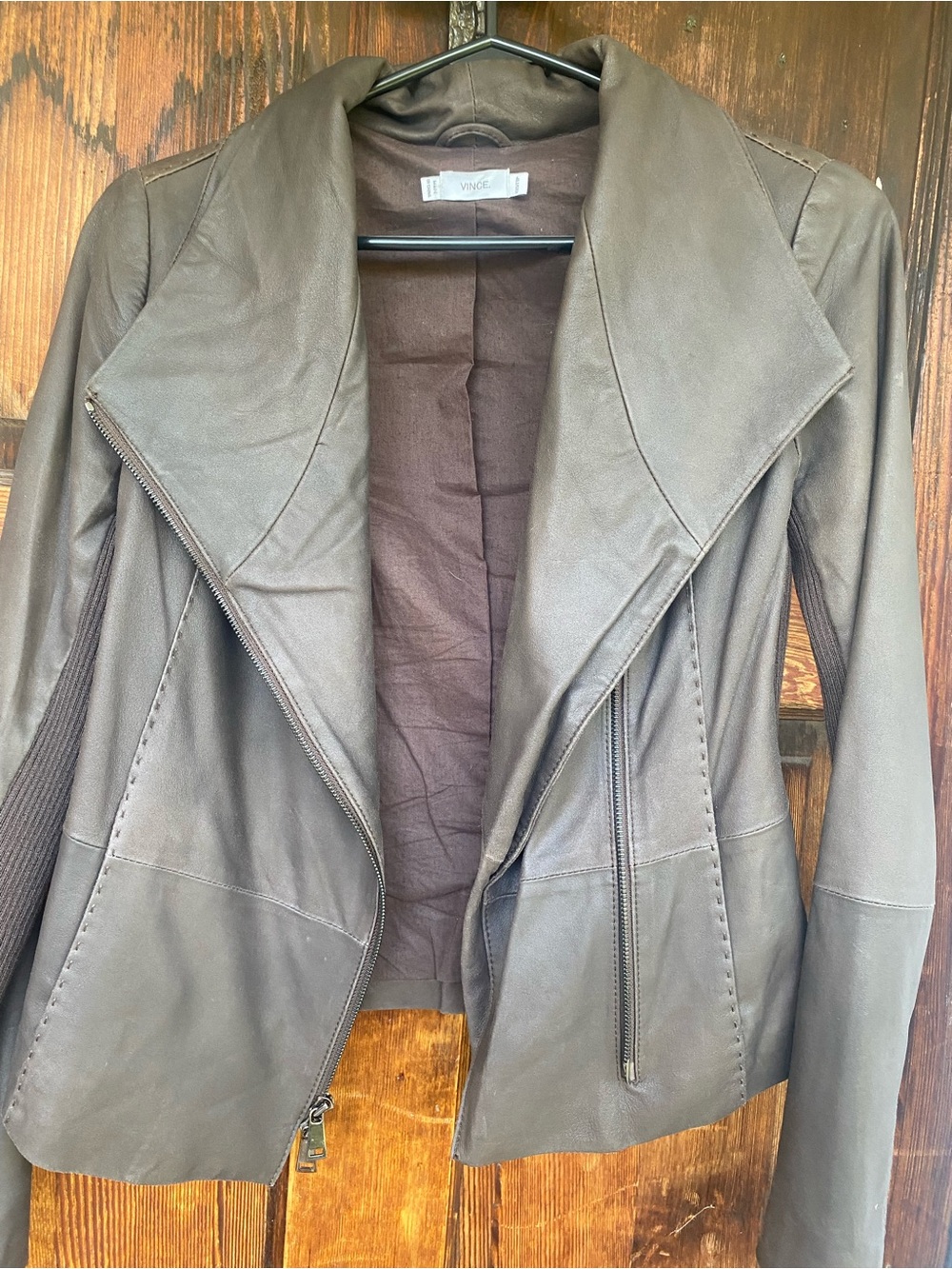 Vince Brown Leather Draped Collar Jacket
